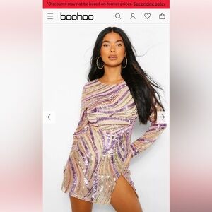 Boohoo petite sequin front split mini dress.‎ Worn 1-2x